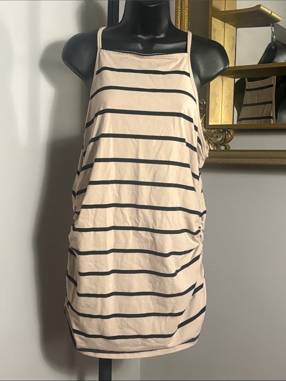 Torrid 3X Beige Black Striped Foxy High Neck Long Sleeveless Tank Top